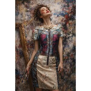 Byron Lars Beauty "beauty" Mark Petite Brocade Floral Patchwork Dress